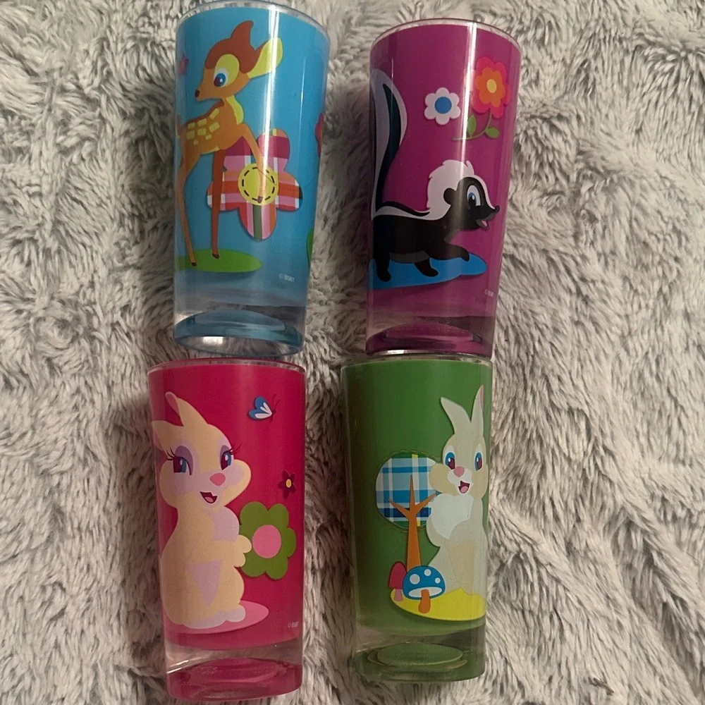 Disney Store Bambi‎ Set of 4 Cups Glasses Thumper Miss Bunny Flower